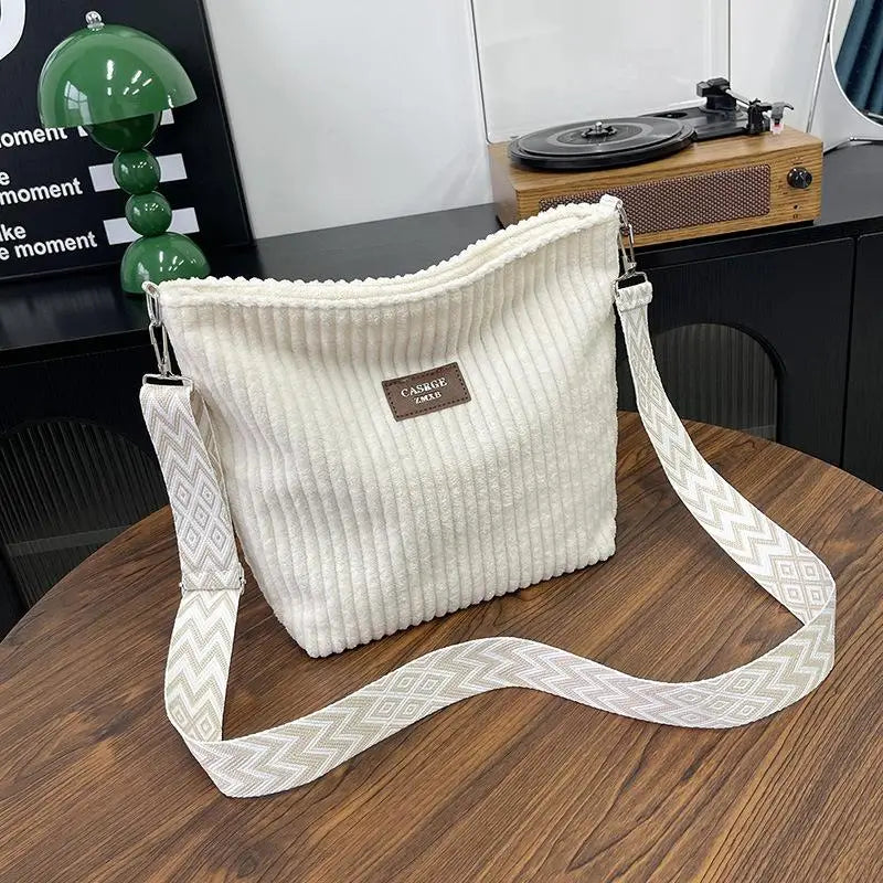 Casual Corduroy Crossbody Bag Large Capacity Commuter Women's Tote Bag Simple Fashion Single Shoulder Bag