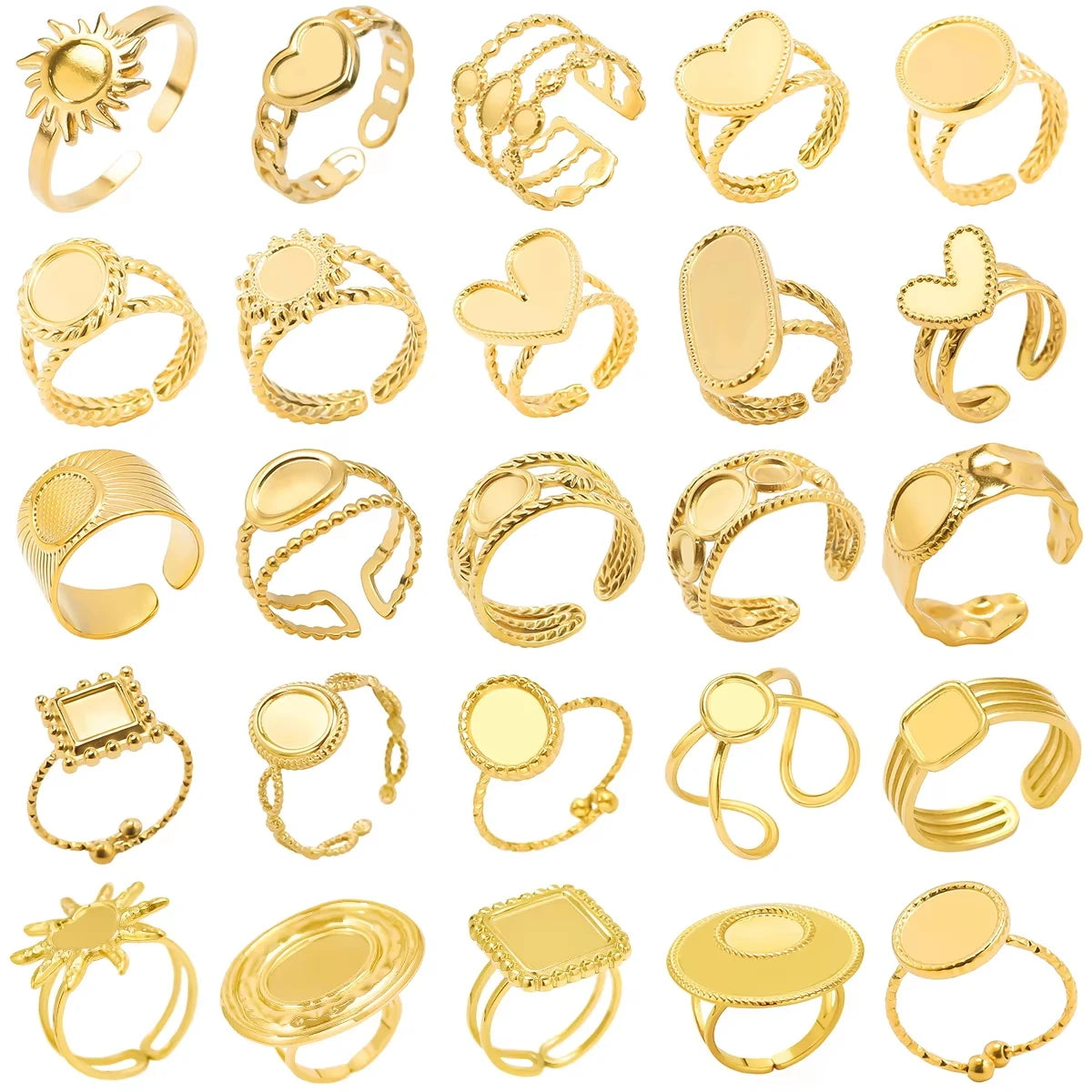 ٦ قطع/عبوة من حلقات مطلية بالذهب بقاعدة من الفولاذ المقاوم للصدأ، خواتم مفاصل فارغة يمكنك صنعها بنفسك للنساء، مجوهرات ساحرة لا يتغير لونها، بيع بالجملة