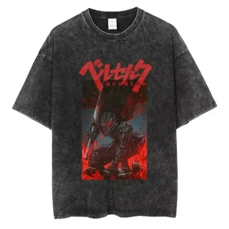 تي شيرت رجالي ونسائي هاراجوكو أسود مغسول بنمط الهيب هوب وأزياء الشارع اليابانية والرسوم المتحركة تي شيرت كاجوال بأكمام قصيرة صيفية