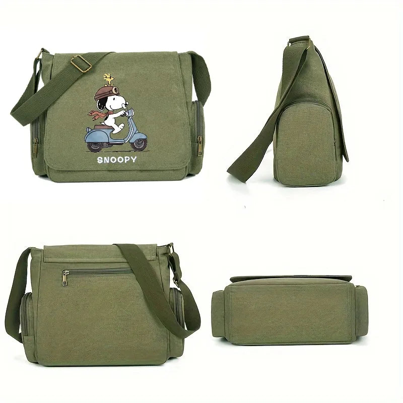 حقيبة سنوبي الجديدة المصنوعة من القماش متعددة الجيوب بطبعة كرتون سنوبي حقيبة كتف للنساء حقيبة كروس بودي كبيرة للجنسين حقيبة سفر