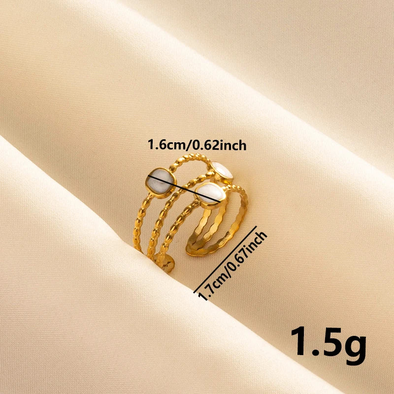 خواتم مفتوحة فاخرة بتصميم غير منتظم من الفولاذ المقاوم للصدأ، مطلية بالمينا البيضاء، بلون ذهبي بوهيمي، قابلة للتعديل، مناسبة للنساء، هدايا مجوهرات ساحرة