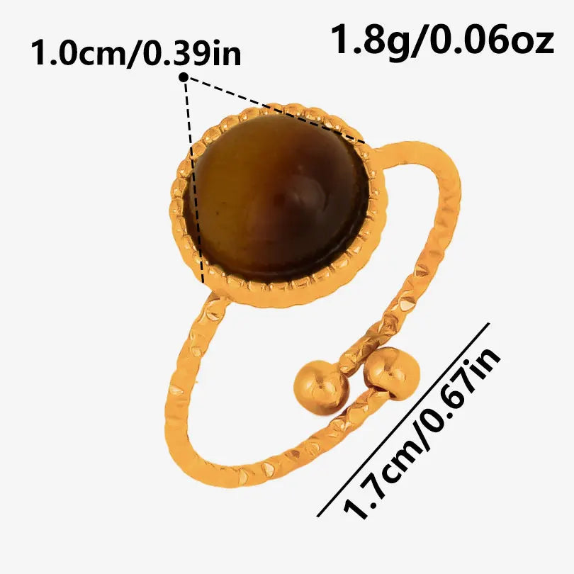 خاتم من حجر عين النمر الحقيقي على شكل قلب الشمس من الفولاذ المقاوم للصدأ، خواتم مفتوحة للنساء والرجال، إكسسوارات مجوهرات عتيقة مطلية بالذهب الحقيقي