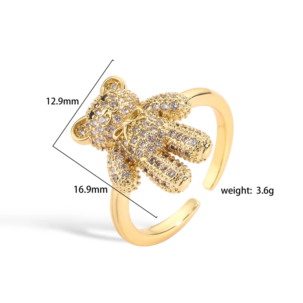 هيتشنغ، خواتم دب للنساء، خاتم نحاسي مطلي بالذهب عيار 18 قيراط، قابل للتعديل، مجوهرات أنيقة للحفلات، هدية للنساء