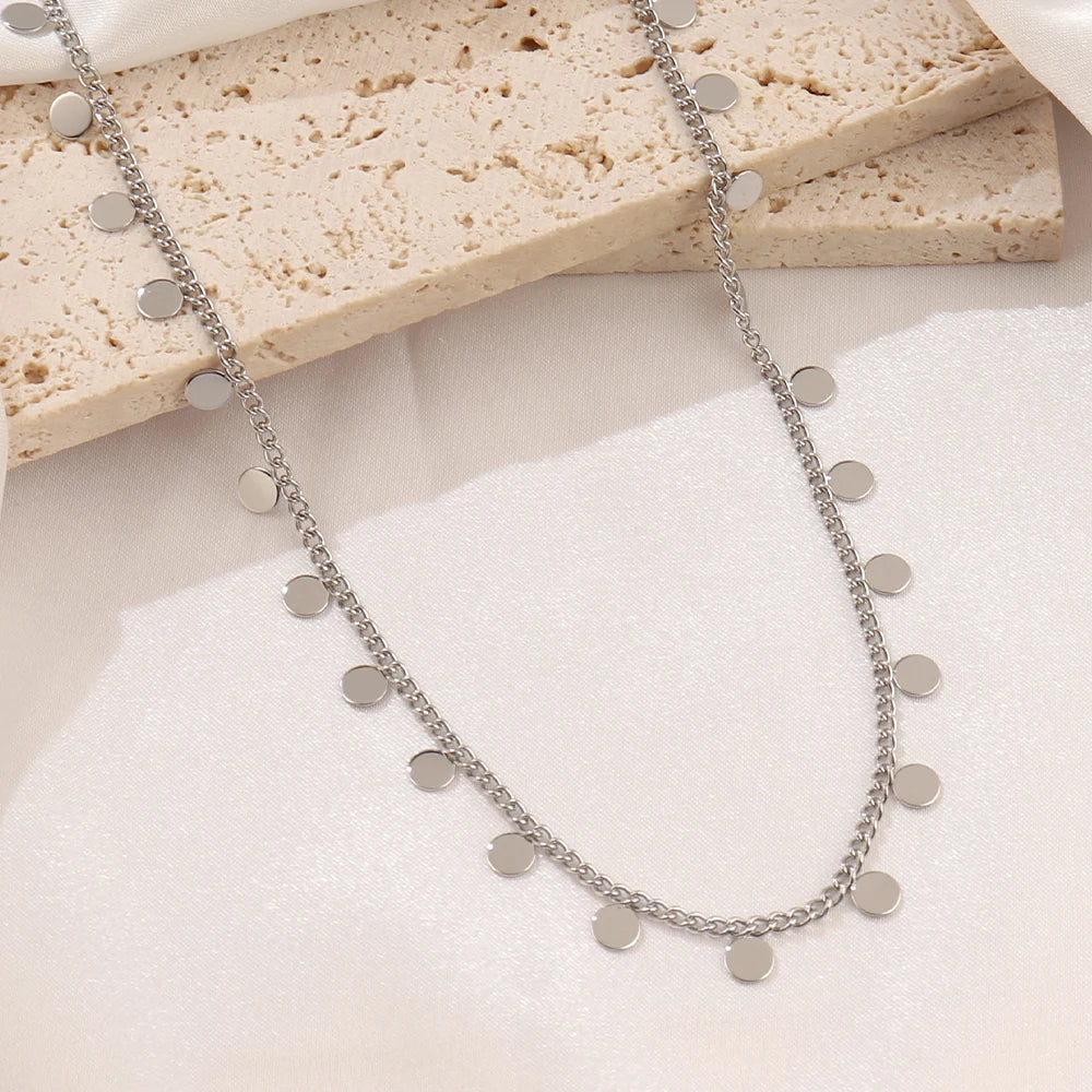 316L Stainless Steel Double Layered Round Coin Pendant Necklace For Women Fashion Simple Lip Chain Necklaces Female Jewelry Gift