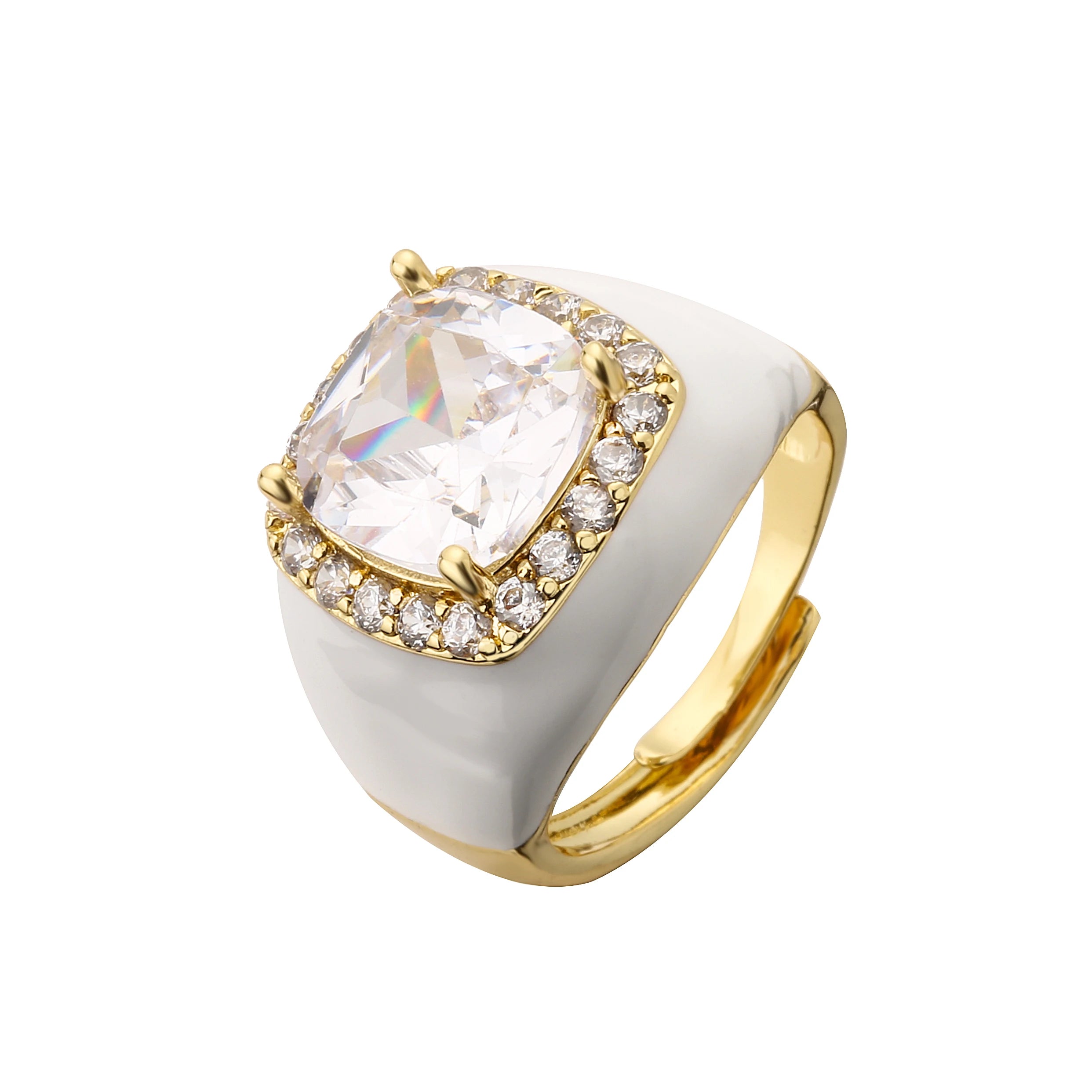 خاتم هيتشنغ مفتوح متعدد الألوان من الزركون الزيتي للنساء، مطلي بالذهب، قابل للتعديل، هدية مثالية.