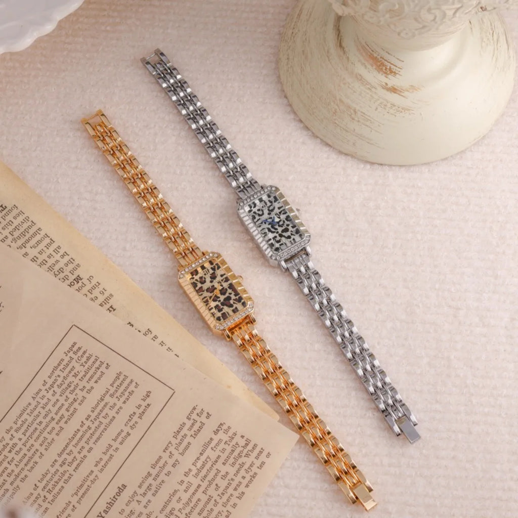 Fashion Women's Watch with Leopard Print Dial, Zinc Alloy Bracelet Vintage Chic Design, Elegant and Versatile Quartz Watch Gift