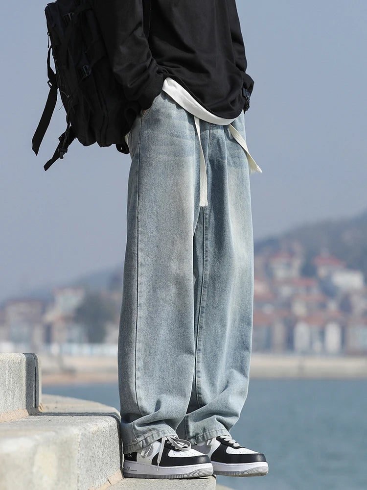 2025 Spring/Summer New 4-Color Retro Aged Men's Loose Straight leg Jeans Fashion Korean High Street Denim Pants Street Wear Men'