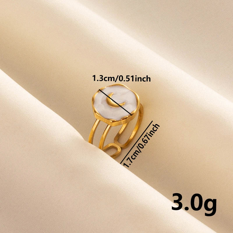 خاتم أبيض مطلي بالذهب الحقيقي بتصميم نجمة وقلب وعين، مفتوح وقابل للتعديل، مصنوع من الفولاذ المقاوم للصدأ بتصميم عتيق، مناسب للنساء والرجال، مجوهرات عيد ميلاد