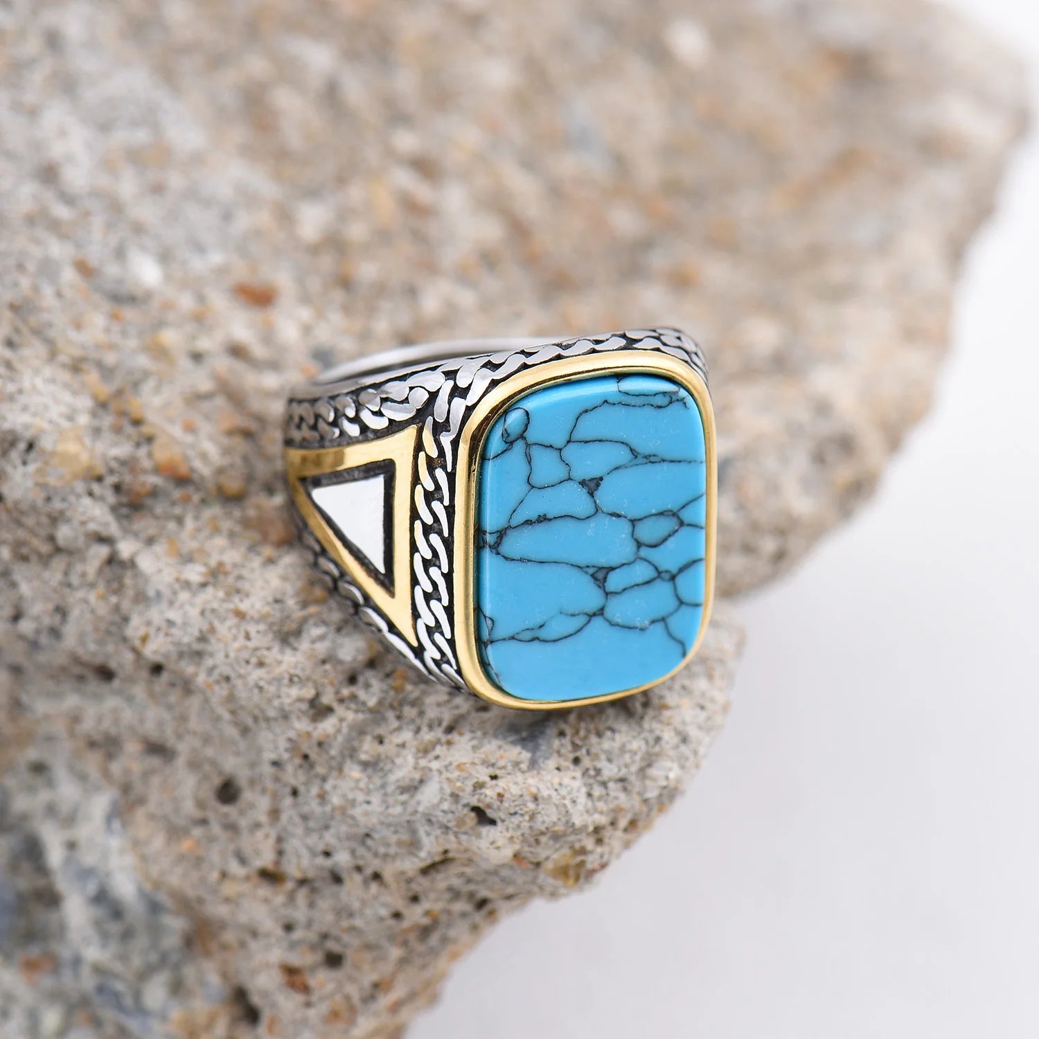 R3427 خواتم رجالية عالية الجودة من الفولاذ المقاوم للصدأ 316L مرصعة بأحجار العقيق الأسود المتنوعة، مجوهرات عصرية