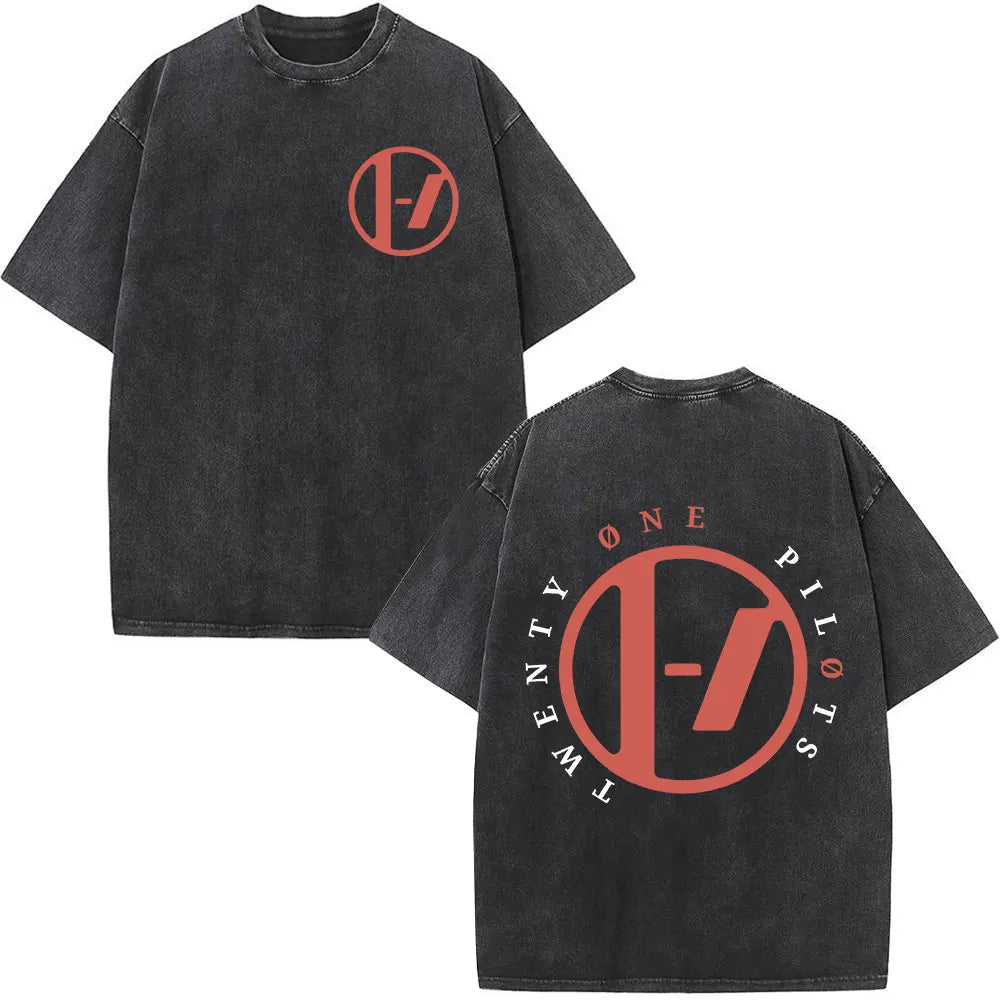 تي شيرت Twenty One Pilots Vintage Washed للنساء والرجال تي شيرتات هيب هوب عصرية من القطن تي شيرت كاجوال كبير الحجم ملابس الشارع تي شيرتات