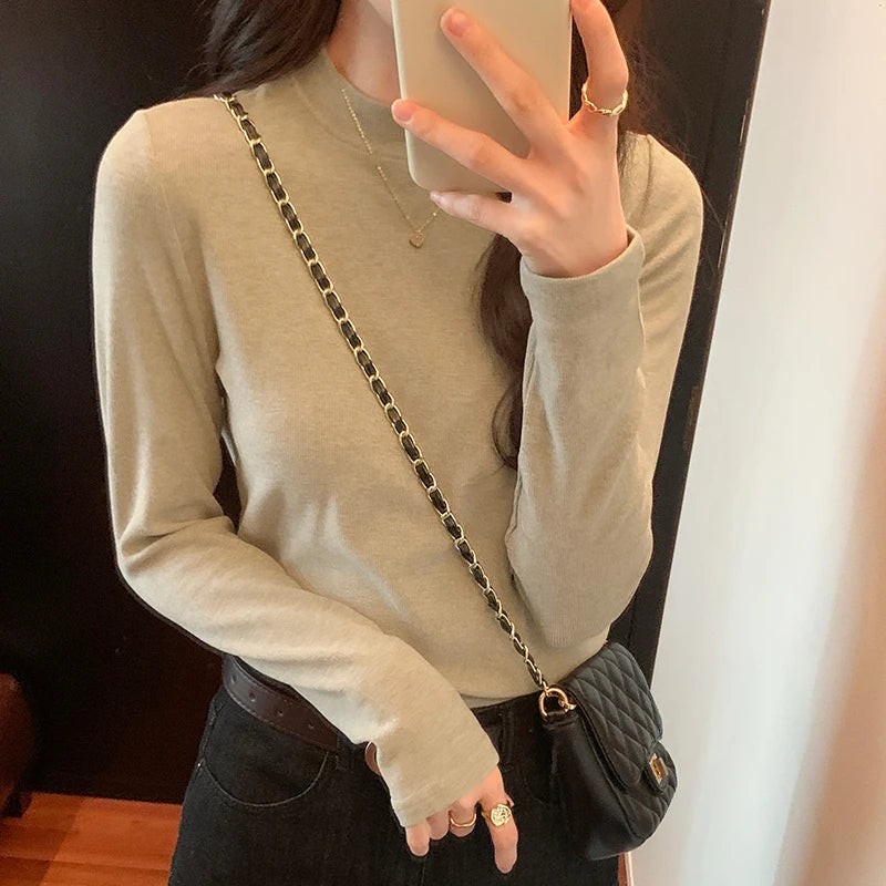 تي شيرت نسائي ضيق مثير لخريف 2025، قمصان كاجوال نسائية متينة بأكمام طويلة، ملابس Y2K، قمم ناعمة متعددة الاستخدامات