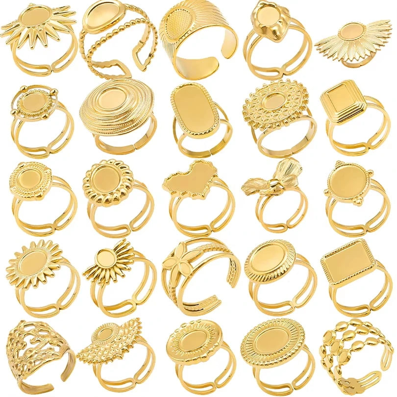 خمس قطع من حلقات قابلة للتعديل مطلية بالذهب ومصنوعة من الفولاذ المقاوم للصدأ، مثالية للنساء، هدية رائعة للفتيات، لا يتغير لونها أبداً.