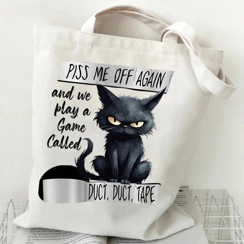 حقيبة تسوق نسائية من القماش بتصميم قطط لطيفة، حقيبة كتف بتصميم كتاب أدبي للطلاب، حقيبة يد كرتونية، الحياة أفضل مع القطط والكتب