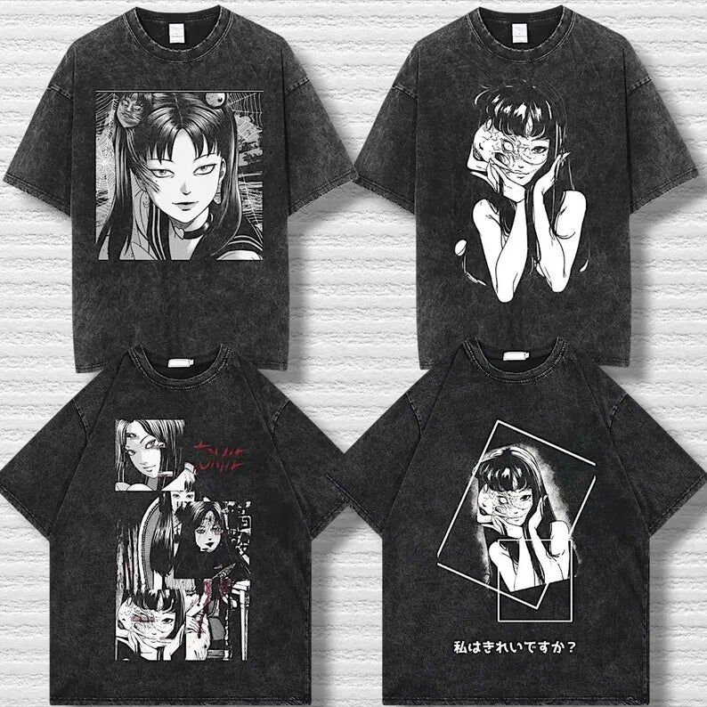 تي شيرت تومي من مجموعة جونجي إيتو، تي شيرت بطبعة رسومية أنمي ريترو، تي شيرت مانجا، جديد للجنسين، تي شيرت قطني كبير الحجم، كاجوال