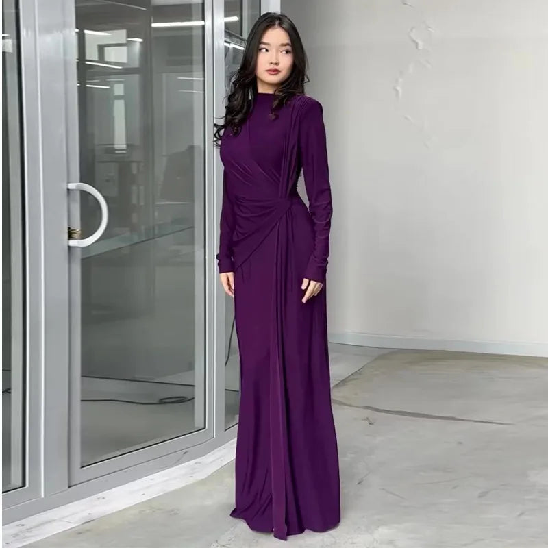 Elegant Long Sleeve Solid Color Dress for Women Autumn New European And American Fashion Solid Color Women's Dress