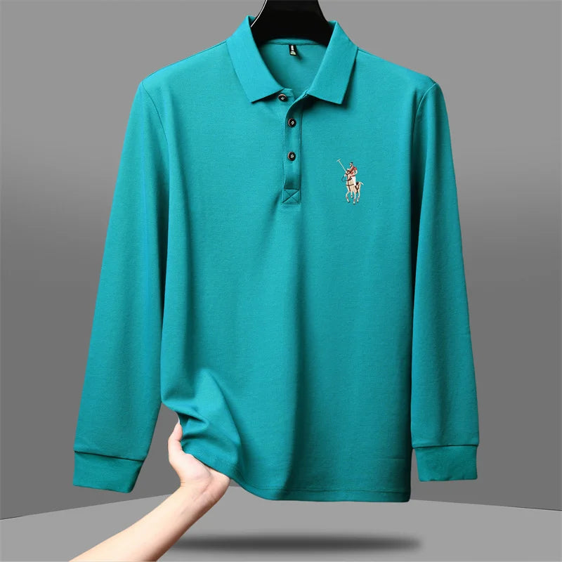قميص بولو أمريكي للرجال خريف وشتاء عصري من العلامة التجارية العصرية غير الرسمية مطرز بأكمام طويلة للرجال