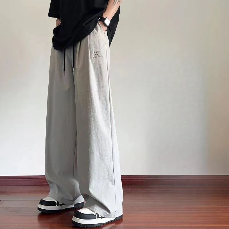 Casual Pants Man Loose Grey Summer Thin Baggy Wide Trousers for Men Big Size Regular Fit Cheap Vintage Aesthetic Korean Style