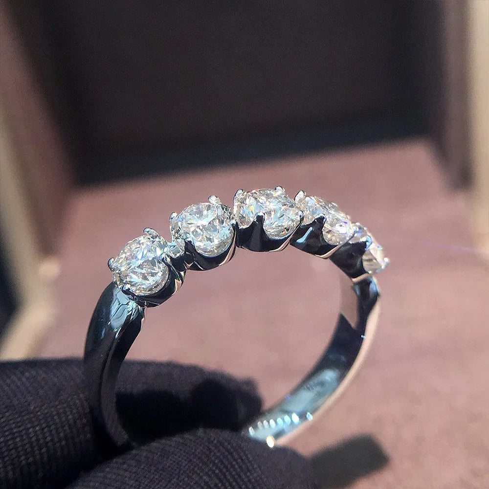 خواتم مويسانيت أحادية الصف من الفضة الإسترليني عيار 925 مرصعة بكريستال أنيق، رائجة البيع، مناسبة للنساء، مقاسات من 6 إلى 10.