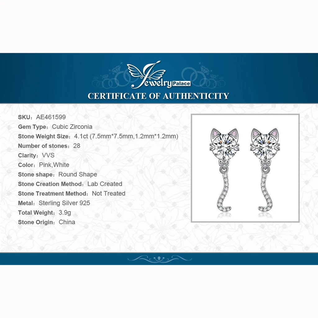 مجوهرات بالاس - وصل حديثًا: أقراط متدلية مرصعة بحجر كريم دائري عيار 4 قيراط من الفضة الإسترليني عيار 925 على شكل قطة تهز ذيلها، هدية مثالية للنساء والفتيات