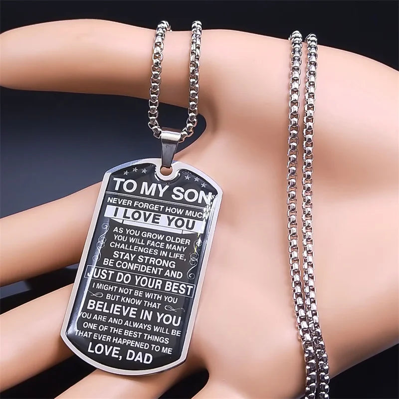 To My Son I Love You Pendant Necklace Stainless Steel Dog Tag Letters Chain Necklaces Gift Jewelry Love Dad Inspiration Kids