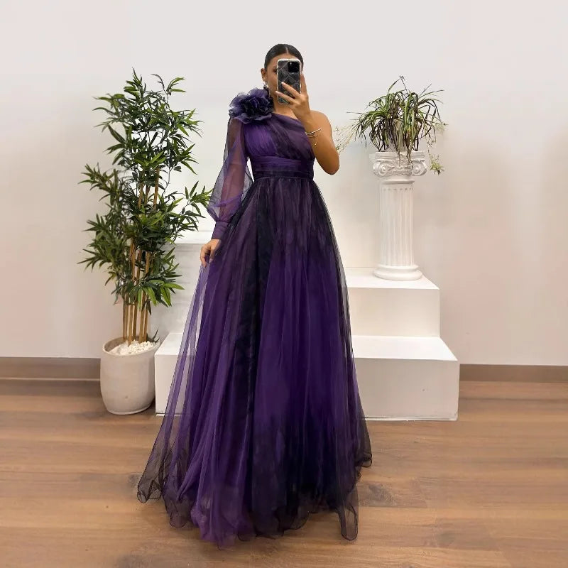 2025 Women Evening Dress Off Shoulder Pleated Long Lantern Sleeve Split Hem Maxi Dress Rhinestone Decor High Waist Party Dresses