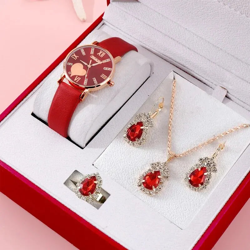 طقم 6 قطع من ساعات كوارتز نسائية أنيقة، مينا على شكل قلب، ساعات كلاسيكية بسيطة للنساء، هدية مثالية.