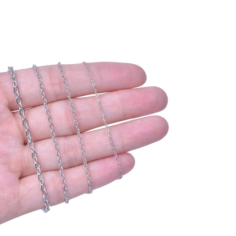 عرض 1.2/1.5/2/2.5/3 مم سلسلة رولو من الفولاذ المقاوم للصدأ قلادات متقاطعة للنساء والرجال إكسسوارات مجوهرات بسيطة على الرقبة