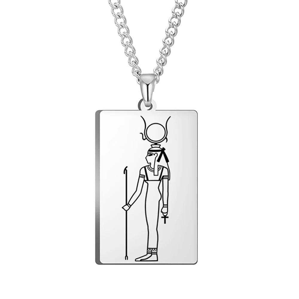 قلادة داوابارا المصرية القديمة على شكل إله حورس أنوبيس الإلهة إيزيس تميمة من الفولاذ المقاوم للصدأ