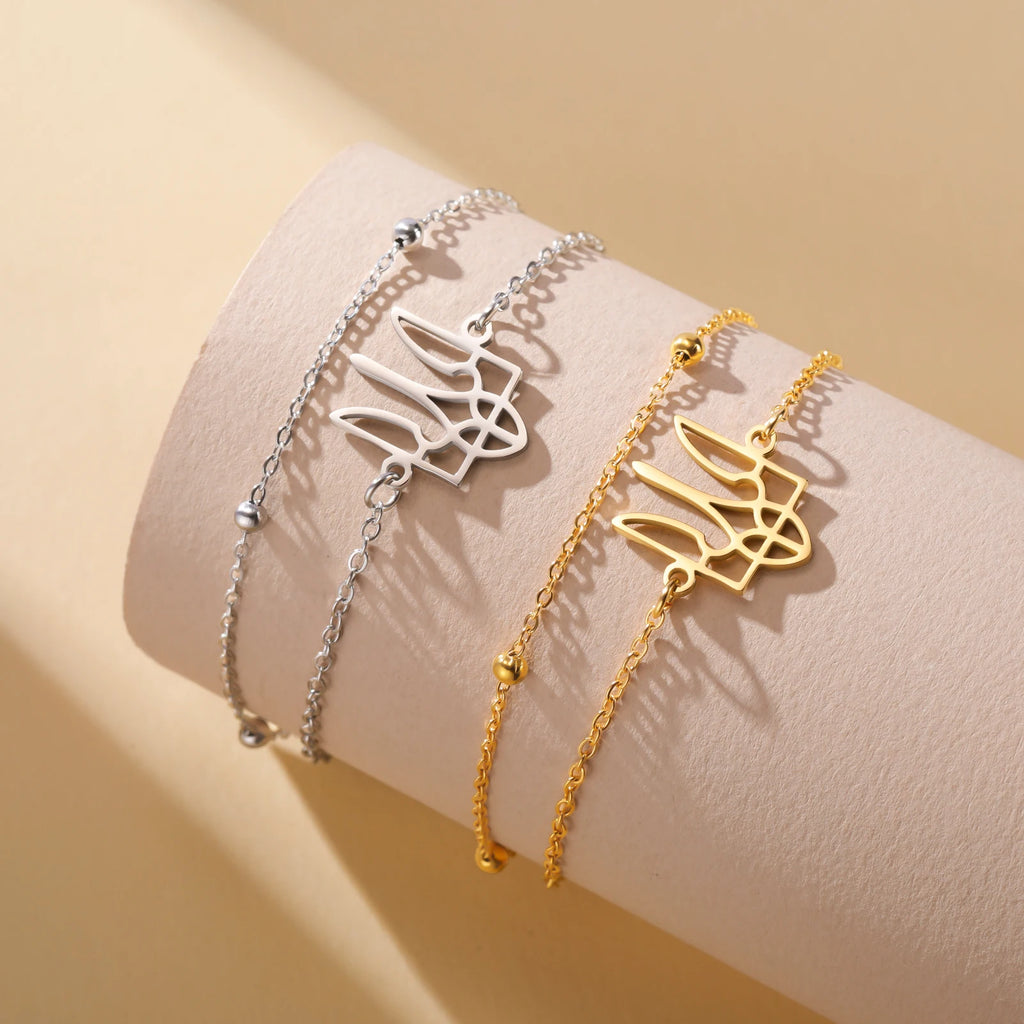 أساور كازادور، رمز أوكرانيا الوطني، للنساء والرجال، مصنوعة من الفولاذ المقاوم للصدأ، مزينة بخرز وسلسلة، تُعدّ هدية مثالية من المجوهرات الأوكرانية.