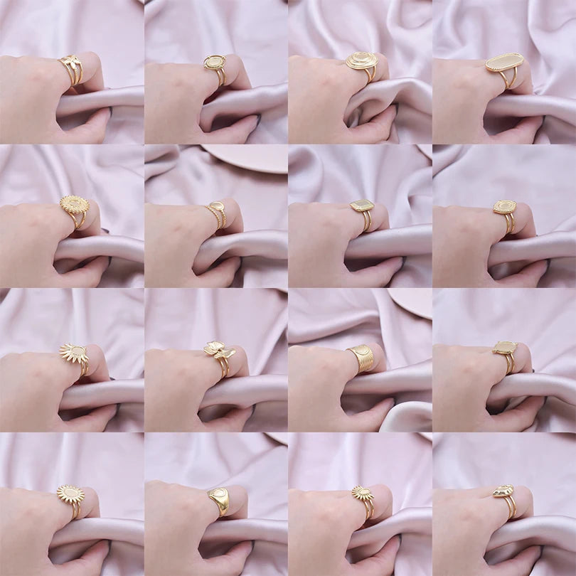 خمس قطع من حلقات قابلة للتعديل مطلية بالذهب ومصنوعة من الفولاذ المقاوم للصدأ، مثالية للنساء، هدية رائعة للفتيات، لا يتغير لونها أبداً.