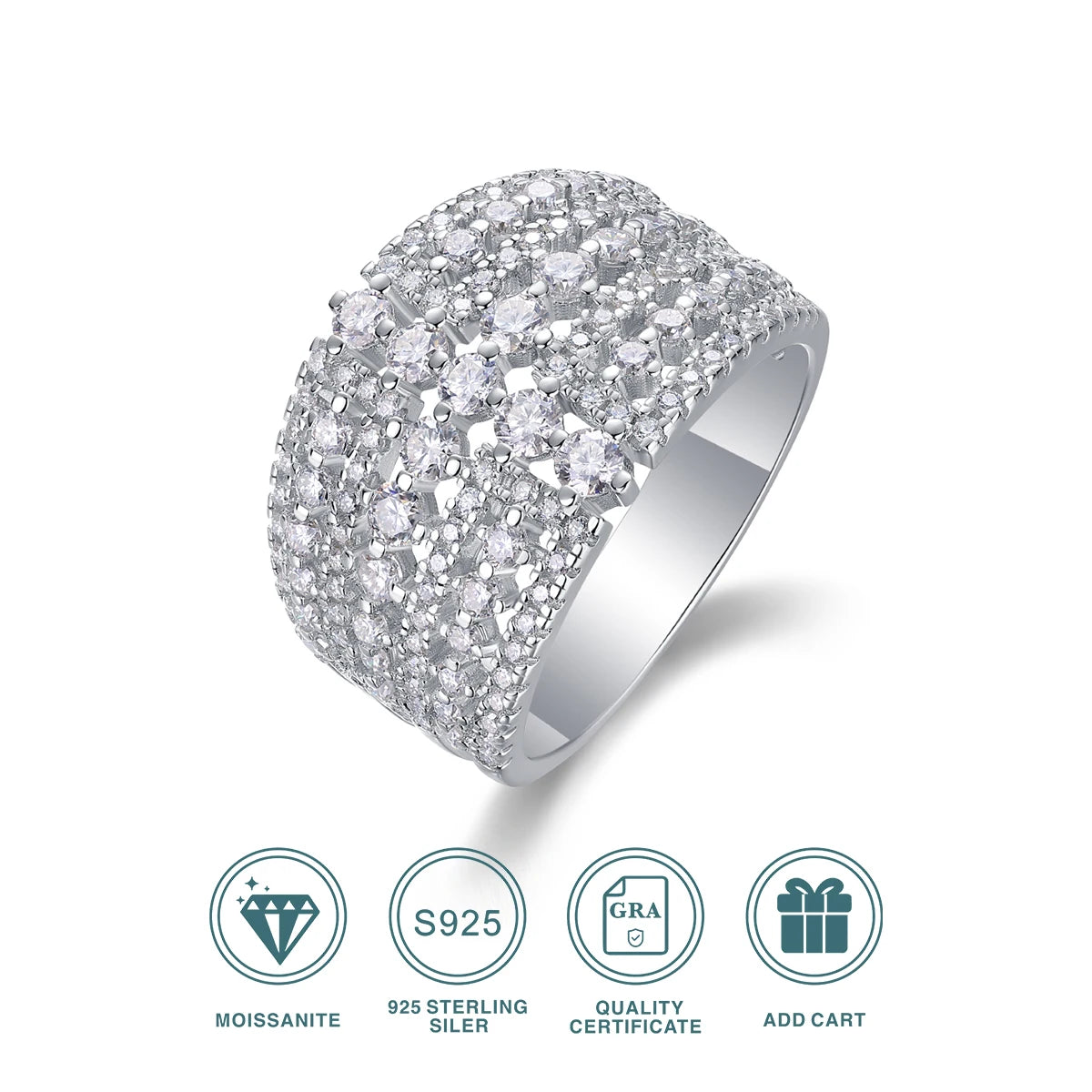 خاتم أبدي من الفضة الإسترليني عيار 925 من قطعة واحدة، مطلي بالبلاتين، مجوهرات فاخرة، شهادة اختبار الماس، خاتم زفاف كهدية