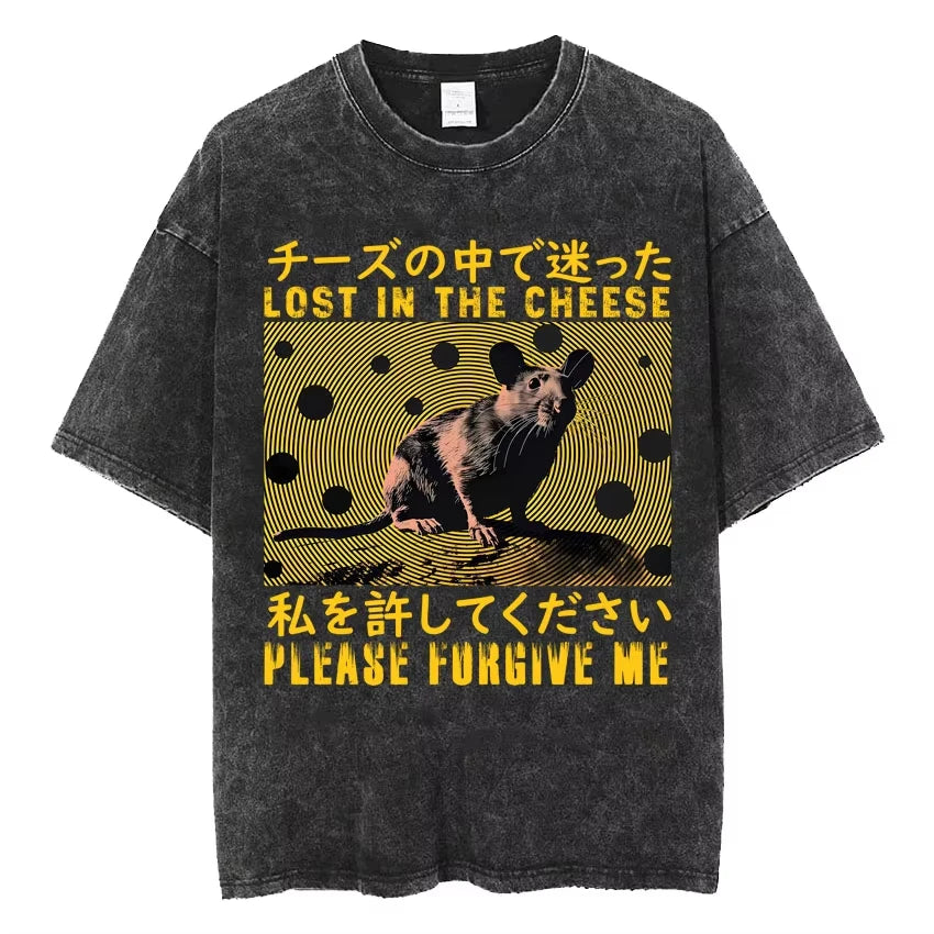 تي شيرتات Vintage Washed The Harbinger of Awkward Situations تي شيرت Weirdcore Japanese Funny Graphic تي شيرت رجالي Harajuku