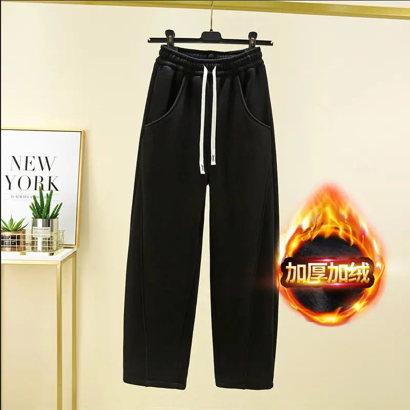 Autumn Winter New Fashion Elastic Waist Drawstring Solid Corduroy Women's Clothing Pockets Loose Casual Trend Y2K Straight Pants