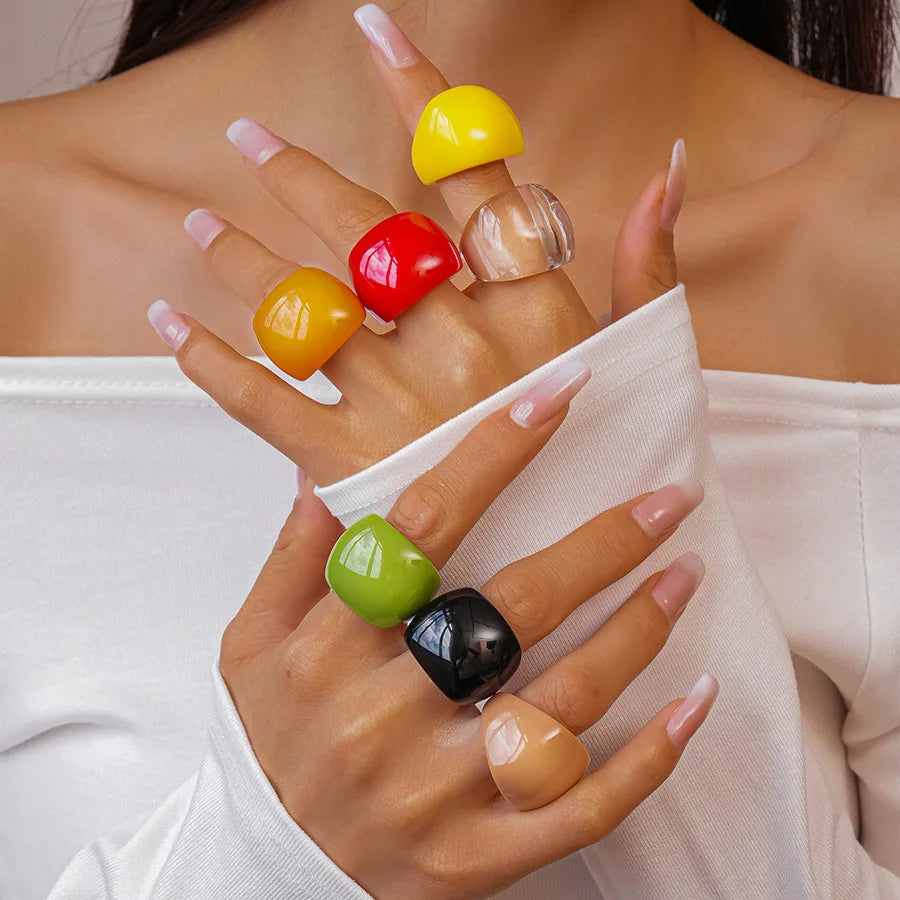 Candy Color Acrylic Resin Ring Simple Fashion Geometric Round Finger Rings Women's Stacked Rings Hand Jewelry Accessories F