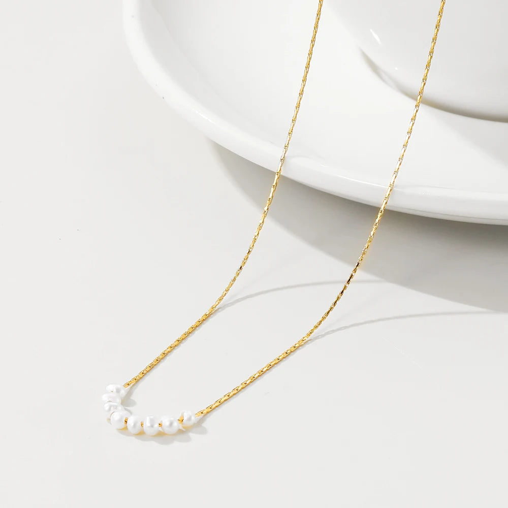 YACHAN Stainless Steel Golden Chain Necklace Natural Pearl Pendant for Woman Gold Plated Chains Necklaces Trendy Jewelry