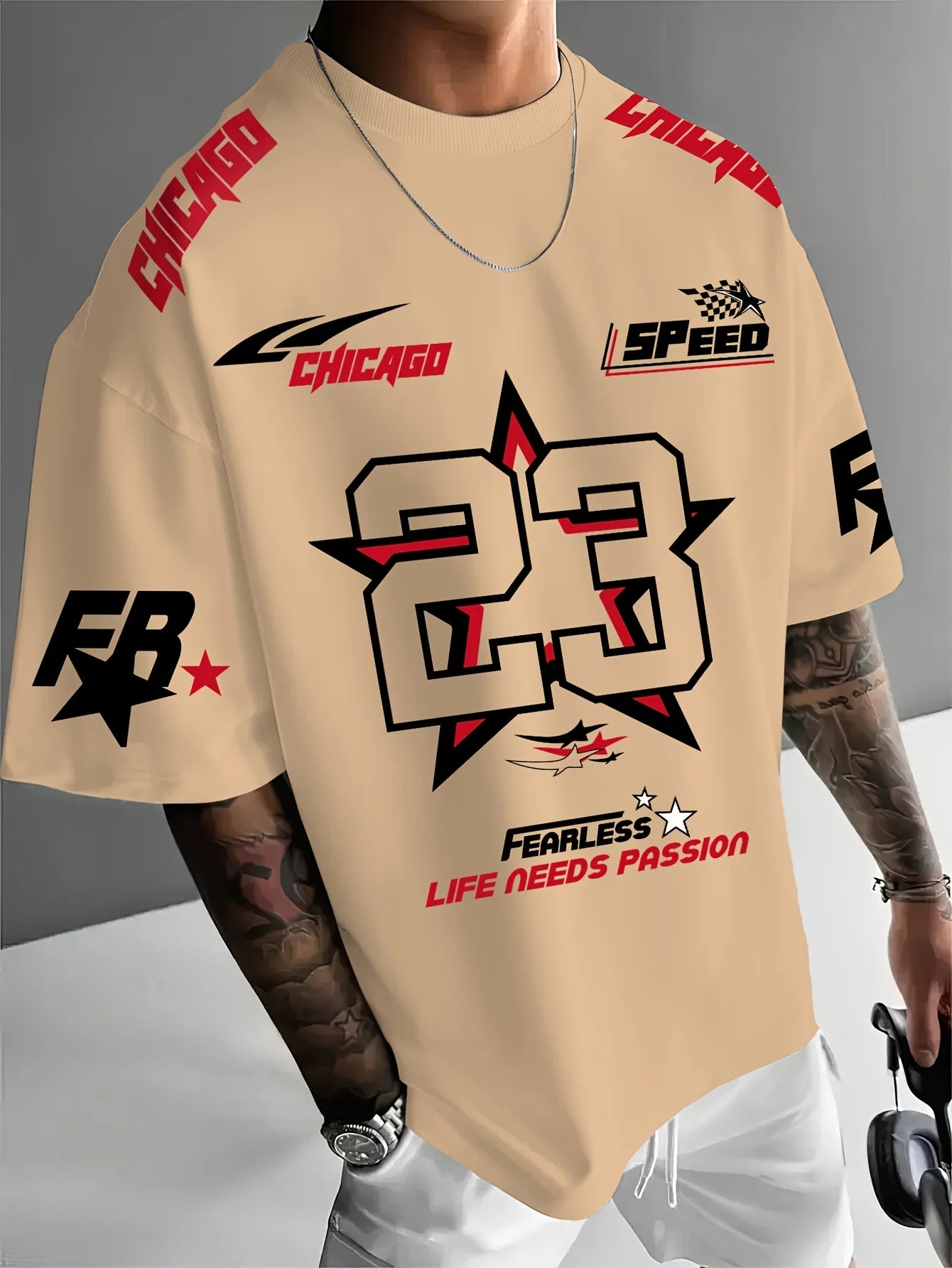 تيشيرت رياضي رجالي جديد لصيف 2025، قميص شيكاغو رقم 23 مطبوع رقميًا، تيشيرت رياضي رجالي كاجوال