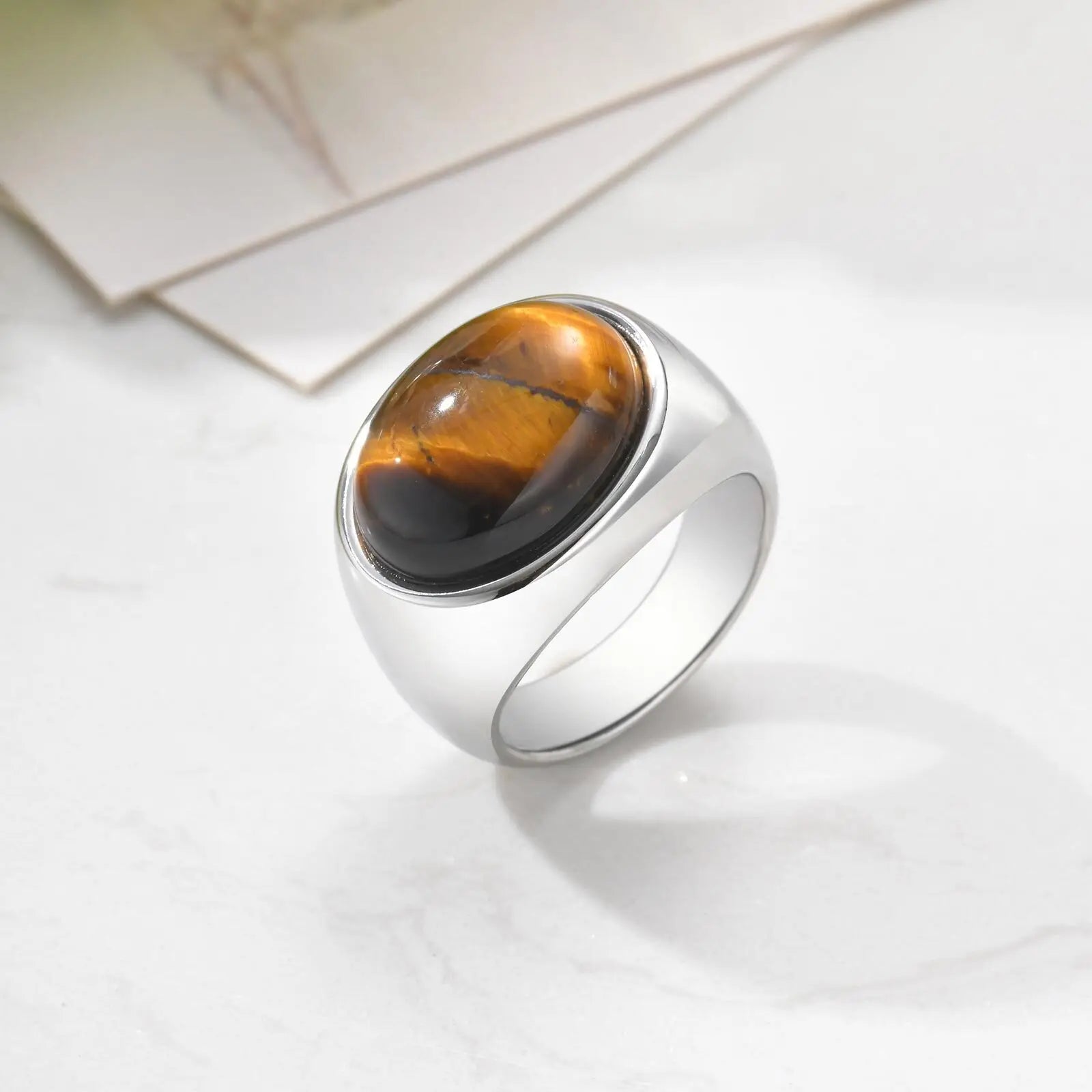خاتم من الحجر الطبيعي للرجال والفتيان، خاتم بيضاوي مقاوم للماء للإبهام، خاتم أنيق وعصري، هدايا مجوهرات