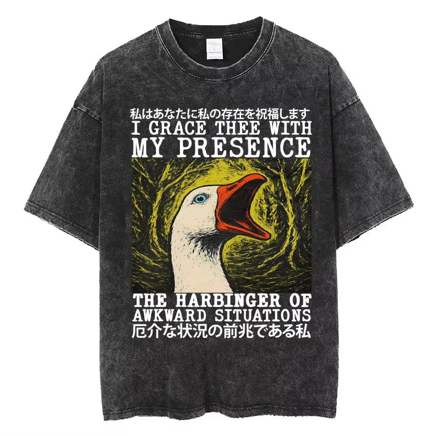 تي شيرتات Vintage Washed The Harbinger of Awkward Situations تي شيرت Weirdcore Japanese Funny Graphic تي شيرت رجالي Harajuku