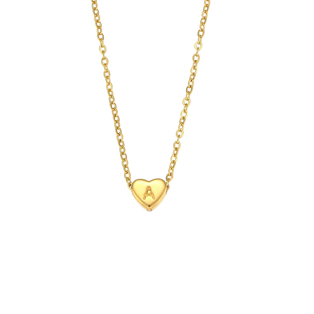 Ladies Minimalist Small Love Initial Necklace Jewelry Stainless Steel 18k Gold Plated Mini Heart Shape Letter Pendant Necklace
