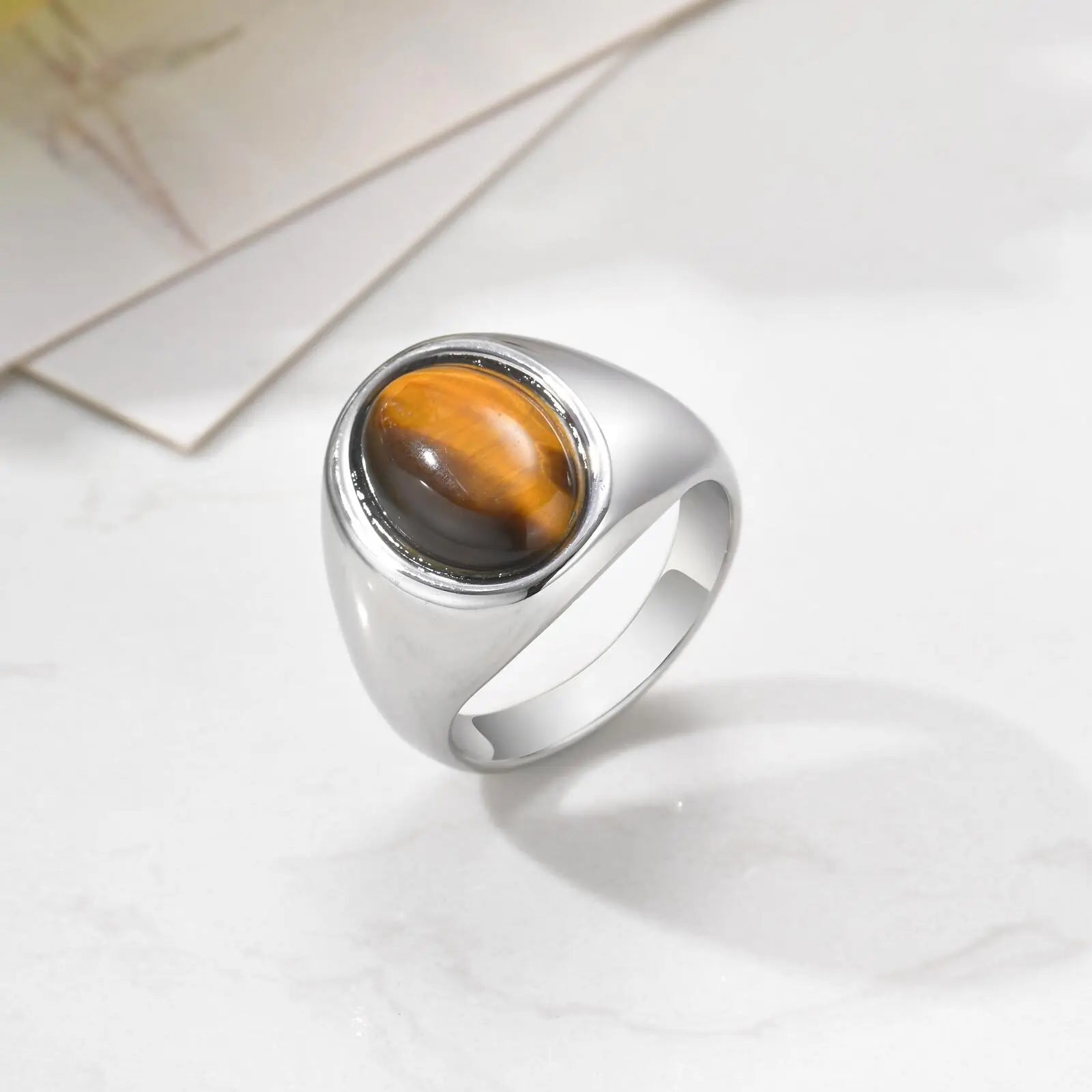 خاتم من الحجر الطبيعي للرجال والفتيان، خاتم بيضاوي مقاوم للماء للإبهام، خاتم أنيق وعصري، هدايا مجوهرات