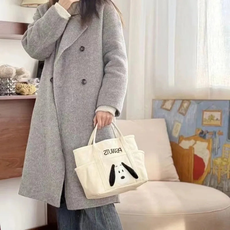 حقيبة قماشية جديدة بتصميم سنوبي الكرتوني، حقيبة كتف كبيرة الحجم، حقيبة مراسلة محمولة، حقيبة غداء مكتبية بسيطة وعصرية