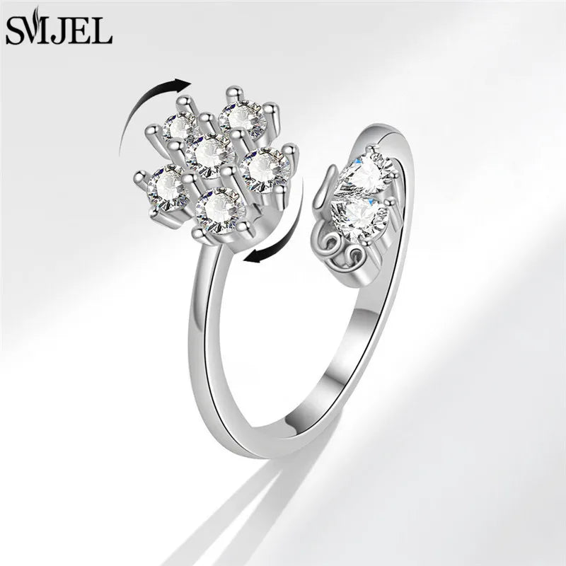 خاتم SMJEL الأنيق بتصميم زهر الكرز، خاتم دوار لتخفيف التوتر، مناسب للنساء، بتصميمات لطيفة مثل القطة والنحلة والأرنب والفراشة، هدية مثالية لحفلات الزفاف