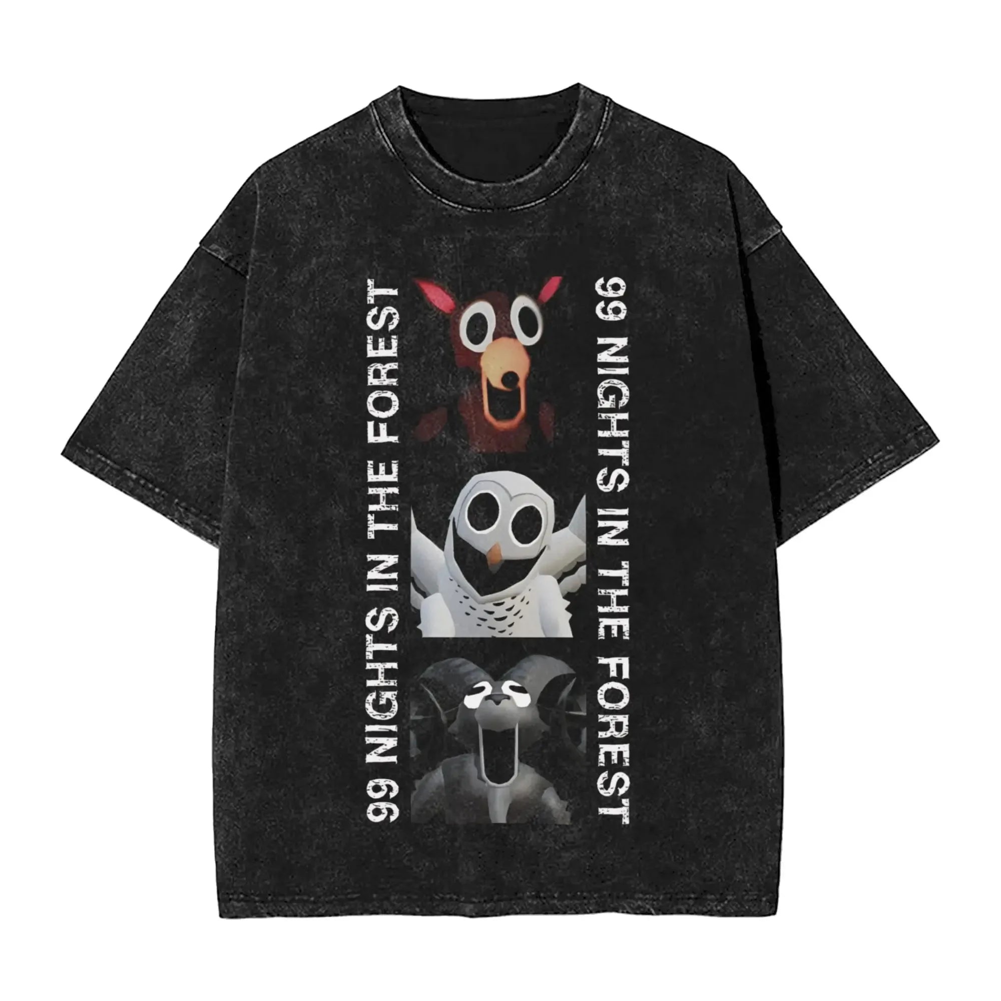 New Game 99 Nights Halloween in The Forest Funny Washed Vintage T-Shirt Men Women Cotton O Neck Tees Street Loose Oversized Top
