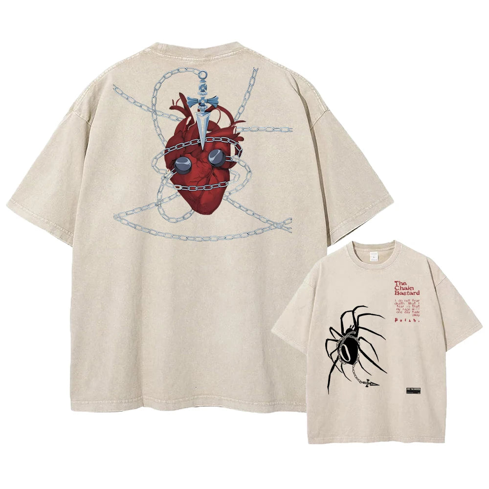 تي شيرت رجالي عتيق مطبوع عليه شعار هيسوكا وكرولو من أنمي هانتر إكس هانتر، تي شيرت كاجوال من القطن، ملابس الشارع، هاراجوكو