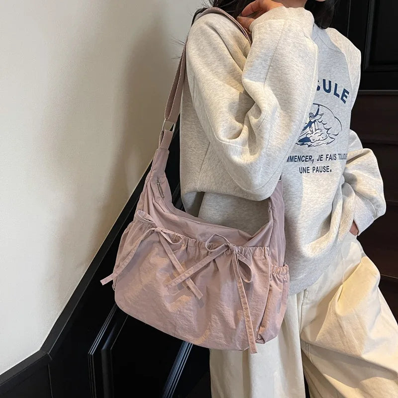 حقائب كتف نسائية كبيرة السعة، خفيفة الوزن، مصنوعة من النايلون، حقيبة كروس بودي مطوية، متعددة الجيوب، حقيبة هوبو للنساء أثناء التنقل