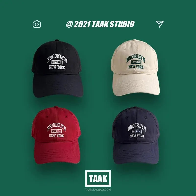 قبعة بيسبول نسائية للربيع والصيف، النسخة الكورية، شارع إنس، مطرزة بحروف عنابية، قبعة صيفية للرجال