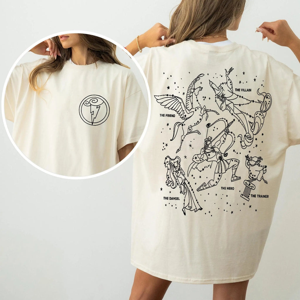 قميص هرقل ذو الوجهين، بطلة ميغارا هاديس، خريطة هرقل، تي شيرت ديزني، رمز الآلهة، رحلة ديزني لاند، عالم ديزني