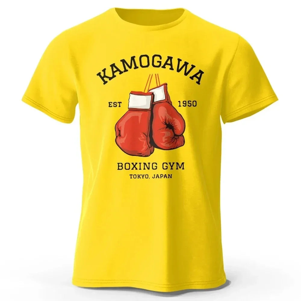 تيشيرت رجالي مطبوع عليه صورة هاجيمي نو إيبو، مصنوع من القطن الخالص، بتصميم كلاسيكي مستوحى من أجواء الصالات الرياضية، مناسب للرجال والنساء، مستوحى من مانغا كاماغوا، رياضة الملاكمة.