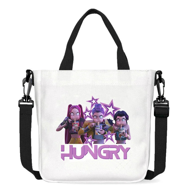 حقيبة قماشية جديدة من KPop Demon Hunters للفتيات، حقيبة يد مربعة أرجوانية بسيطة، حقيبة حمل، حقيبة كتف، هدية عيد ميلاد