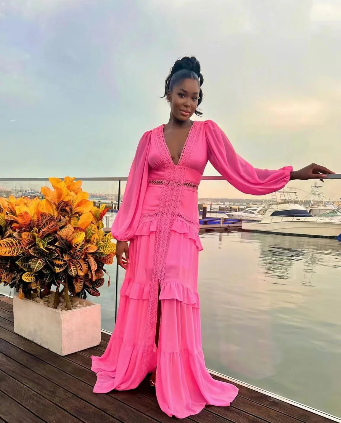 Women’s Long Dress Long Sleeve V-neck Maxi Dresses 2024 Autumn and Winter New in Dresses Party Evening Dresses for Women